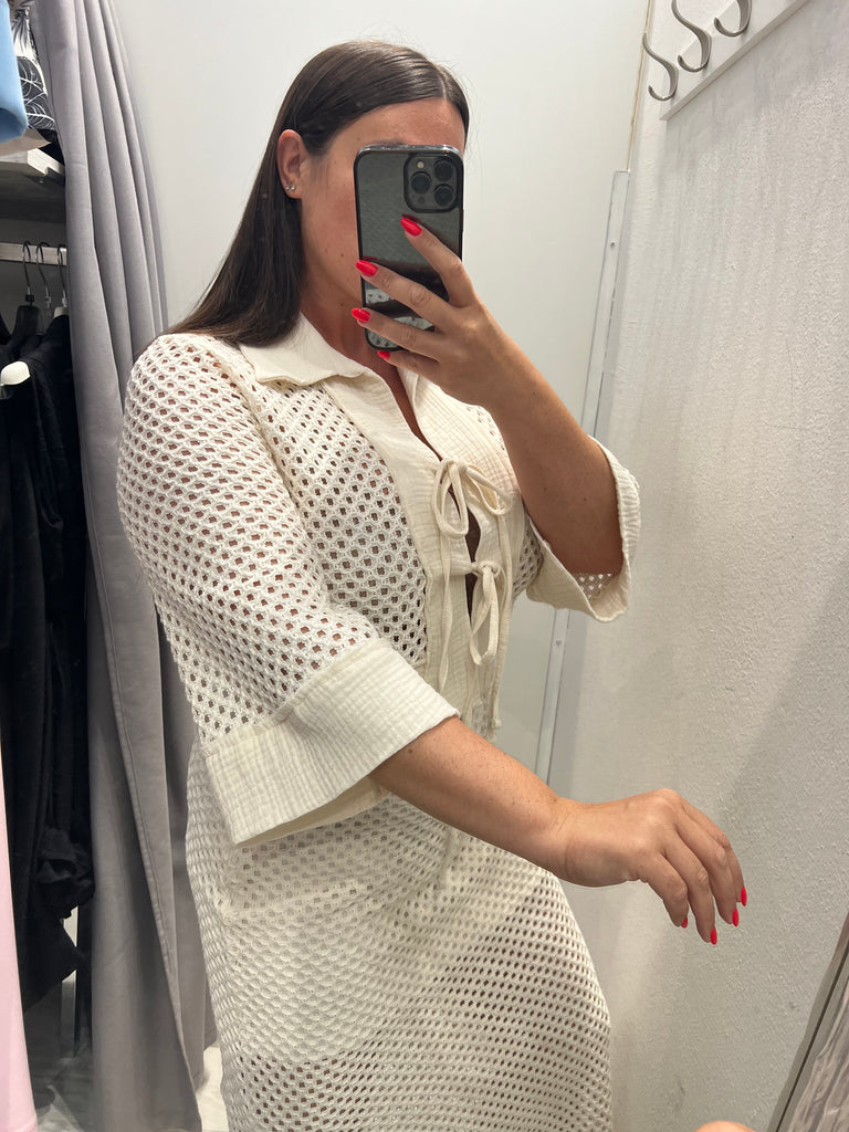 🚨HaveOne•Maglia cardigan crochet traforata laccetti