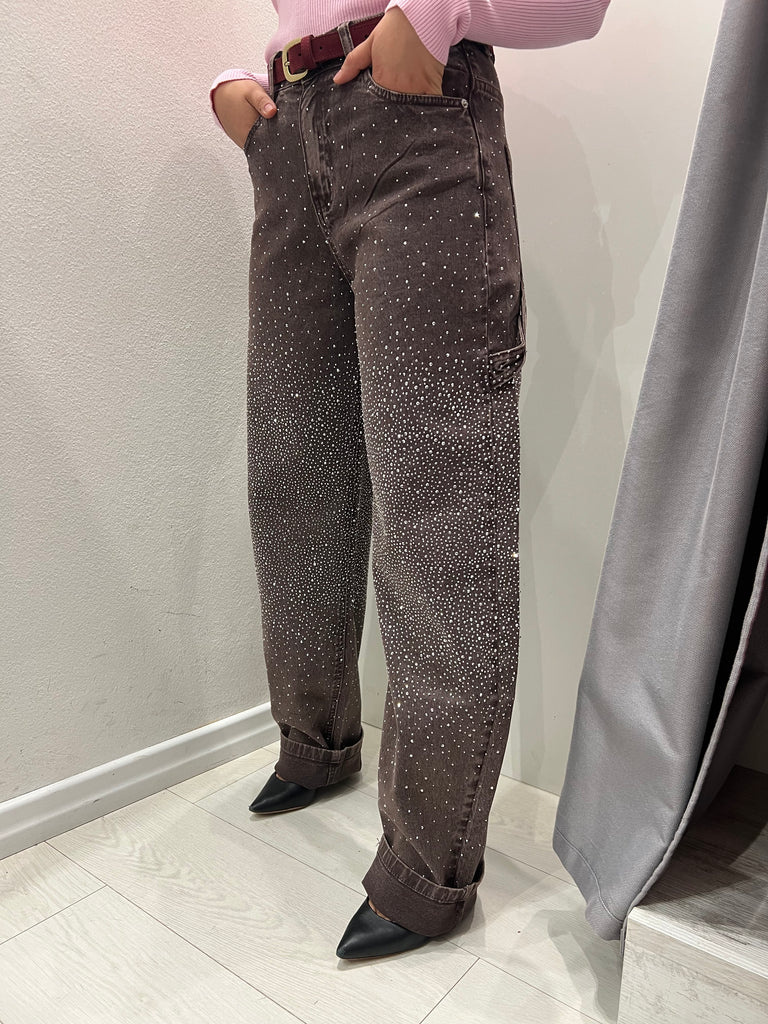 KONTATTO•Jeans worker moro slavato strass
