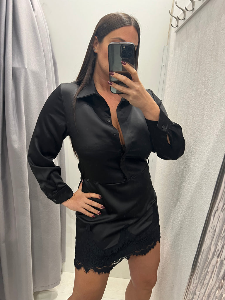 HaveOne•Abitino raso nero pizzo nero