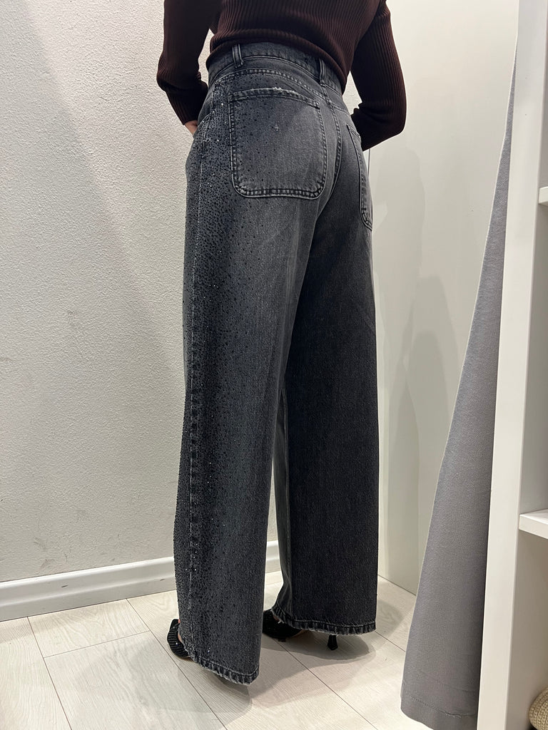 Philia Loft•Jeans palazzo strass neri
