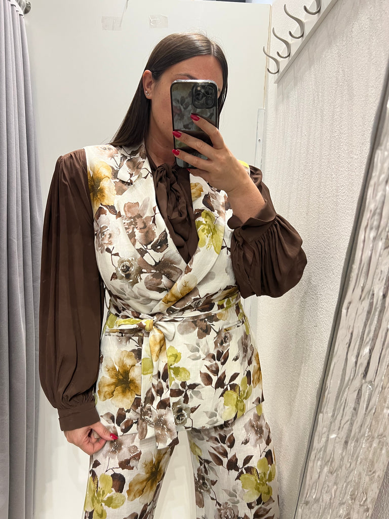 MSS💥ViCOLO•Gilet floreale misto lino con fusciacca
