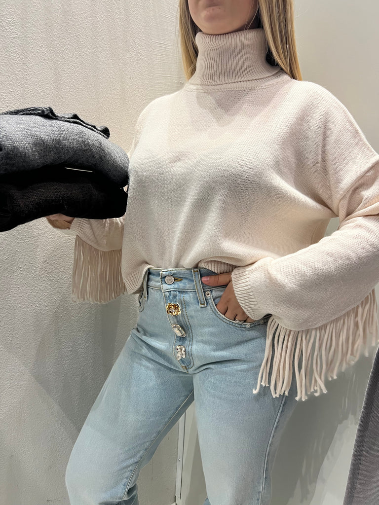 ViCOLO•Maglione dolcevita scatoletta frange