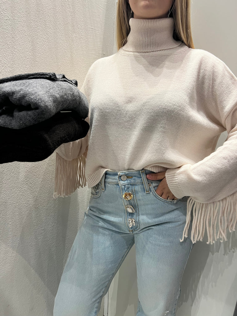 ViCOLO•Maglione dolcevita scatoletta frange