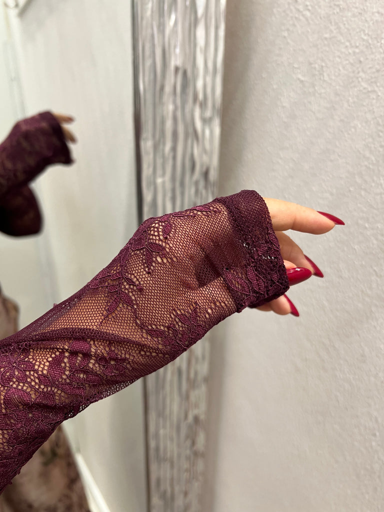 KONTATTO•Maglia amarone bordeaux in pizzo elasticizzato
