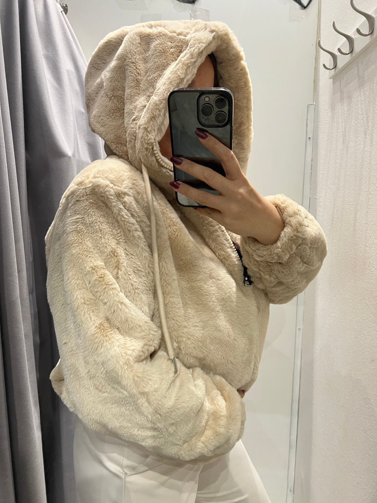 HaveOne•Ecopelliccia con cappuccio•Beige