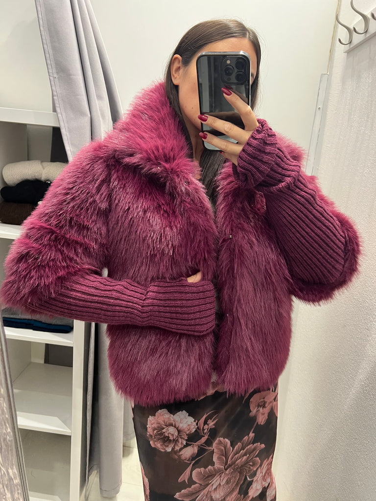 HaveOne•Ecopelliccia magenta manicotti in maglia
