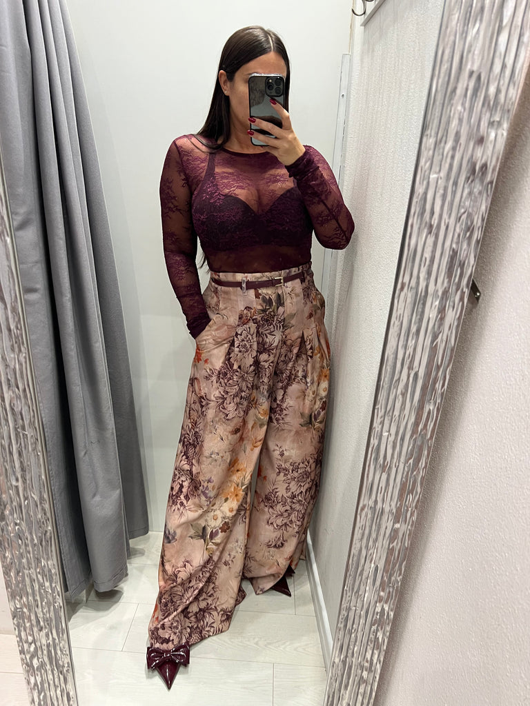 KONTATTO•Maglia amarone bordeaux in pizzo elasticizzato