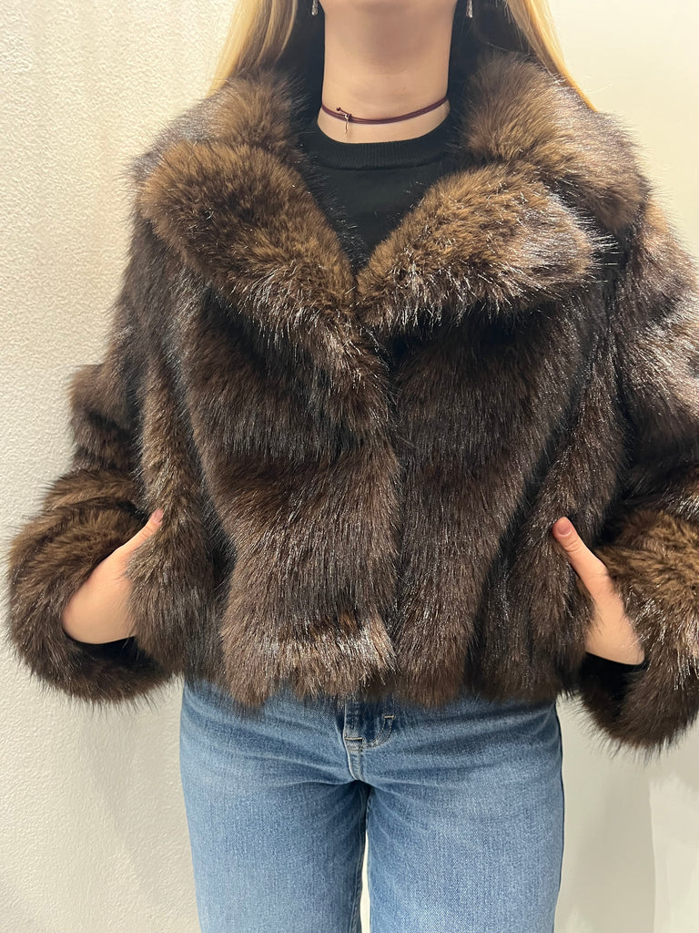 Philia Loft•Ecopelliccia crop bottoni clip