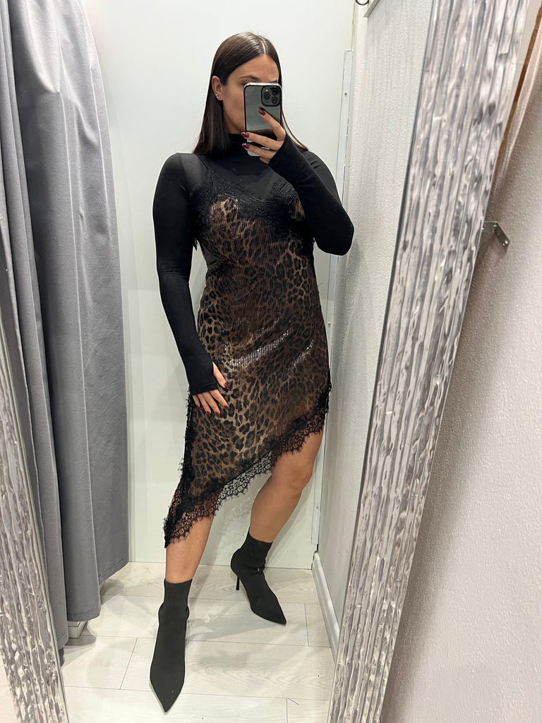 BLK30 LUMINA•Abitino maculato asimmetrico paillettes con pizzo