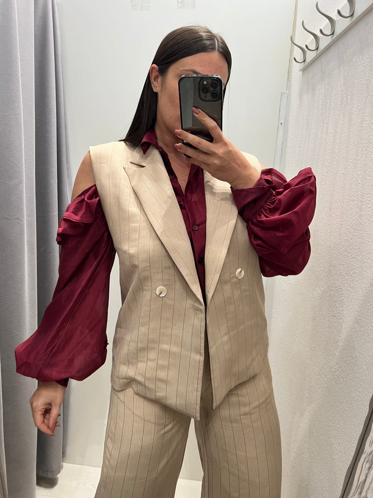 HaveOne•Gilet gessato rosa lurex