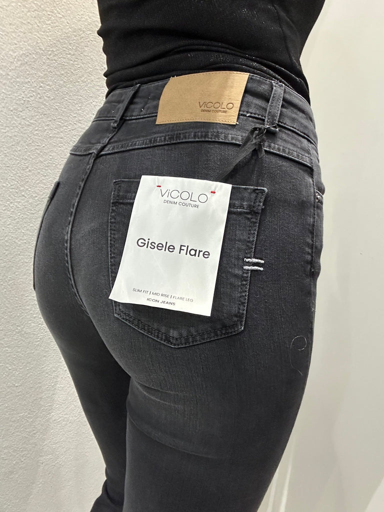 ViCOLO•Jeans zampa Gisele flare nero slavato