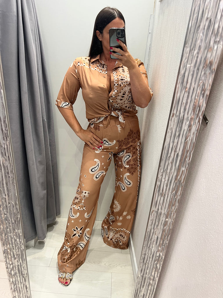 MSS💥HaveOne•Pantalone palazzo stampa bandana arachide
