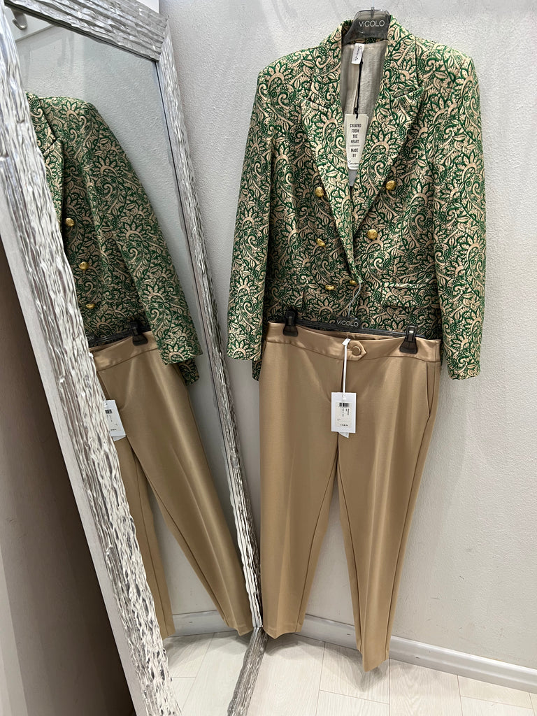 Souvenir-Pantalone a sigaretta fantasia broccata verde e oro