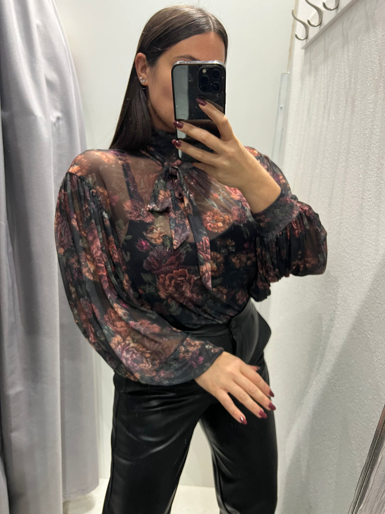 LUMINA•Camicia ampia stampa floreale base nero