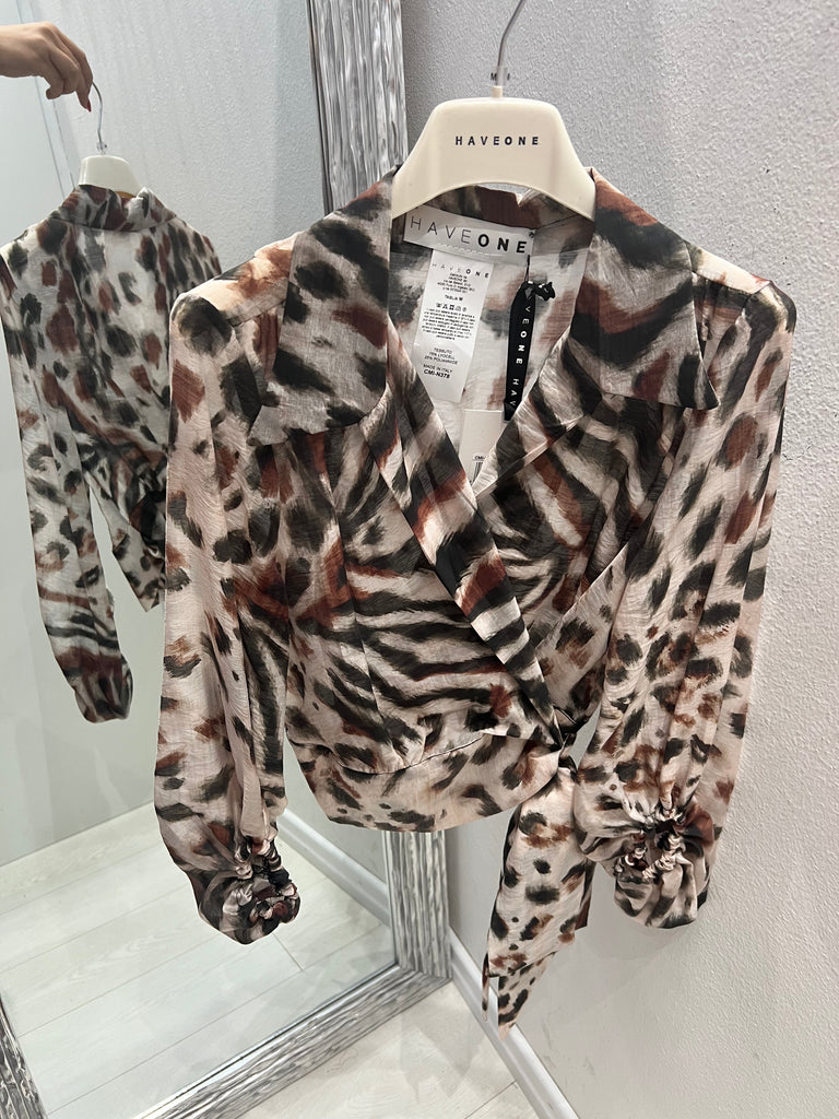 MSS💥HaveOne•Camicia crop stampa animalier fiocco