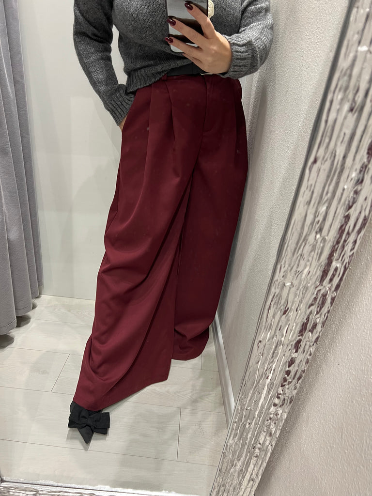 HaveOne•Pantalone palazzo ampio bordeaux