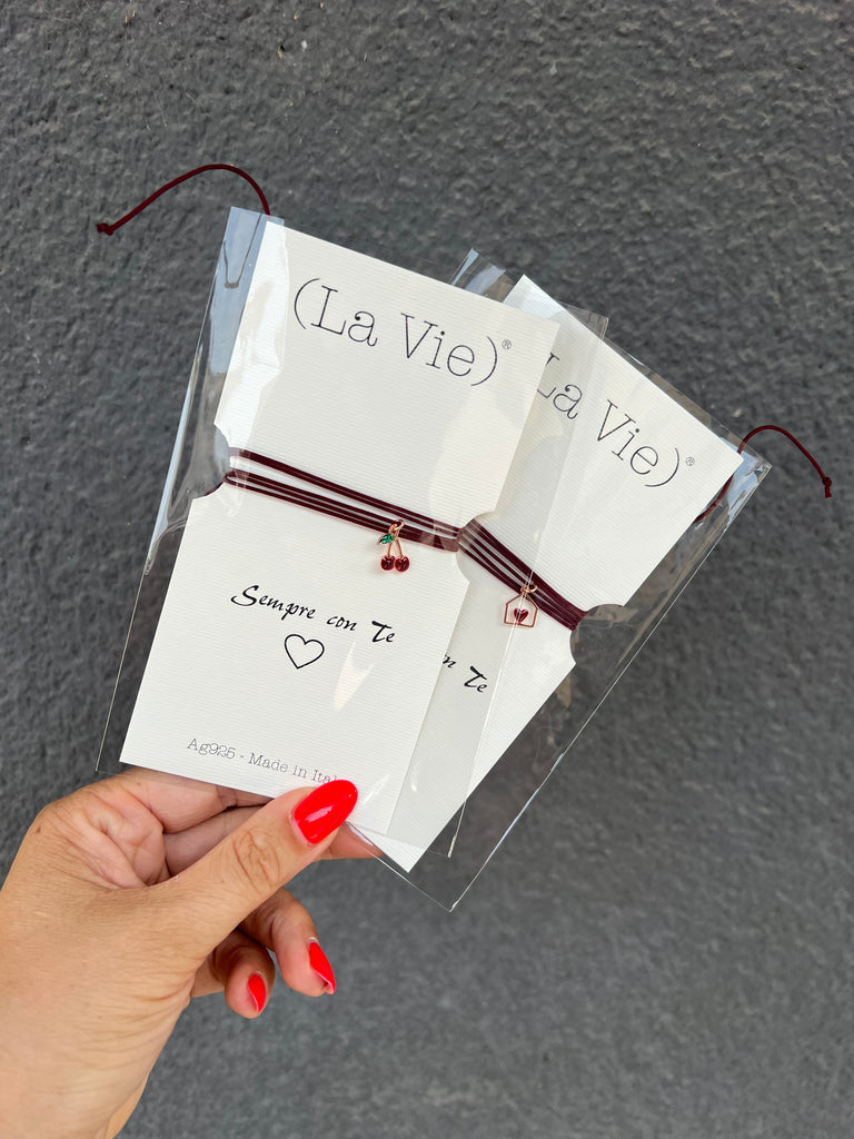 La Vie•Collana chocker/bracciale/cavigliera burgundy con charm•Scegli il tuo charm!
