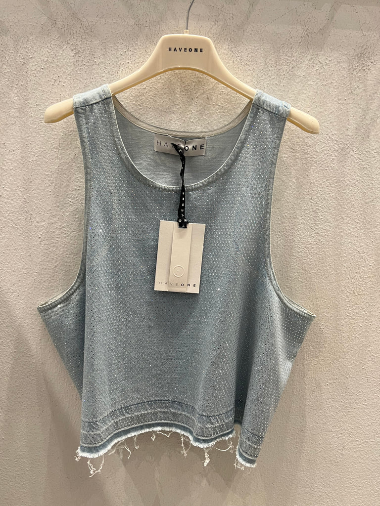 🚨HaveOne•Canotta top jeans strass
