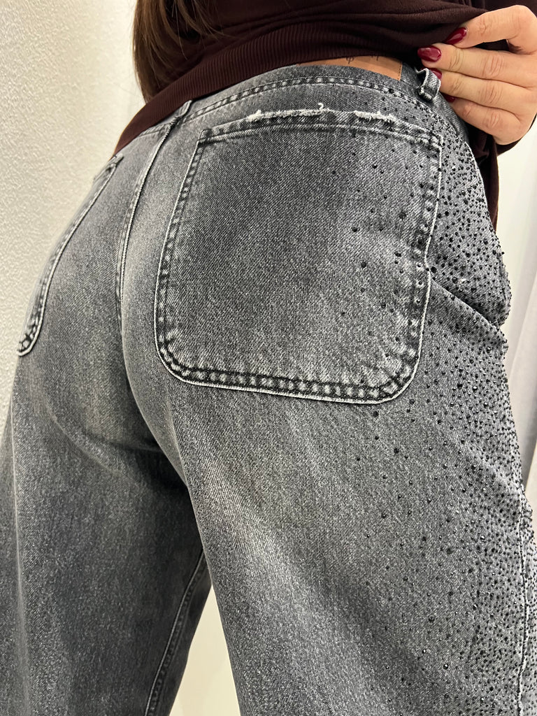 Philia Loft•Jeans palazzo strass neri