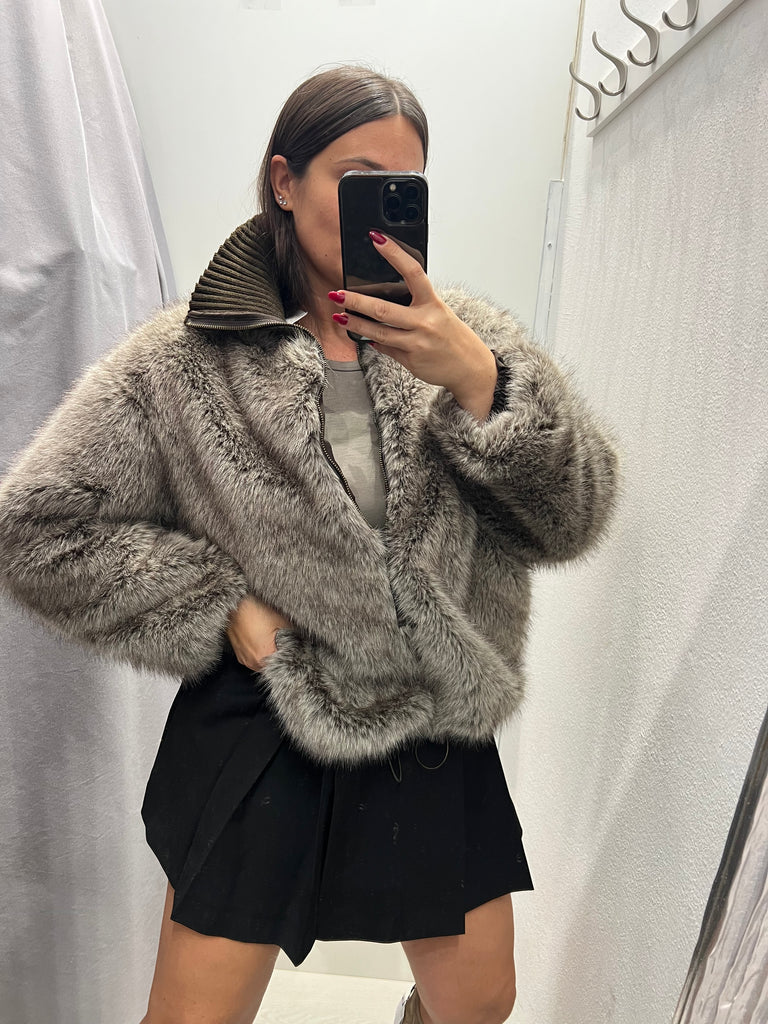 Philia Loft•Bomber in ecopelliccia collo in maglia