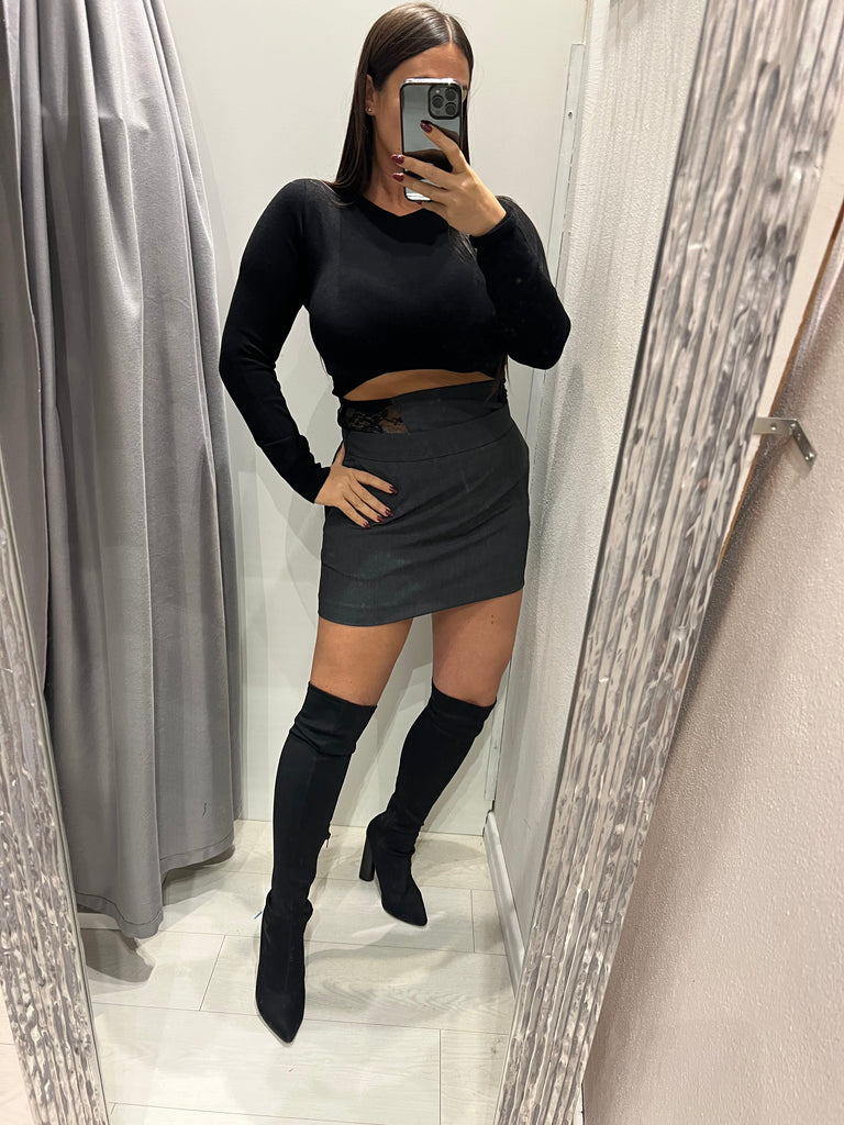 IMPERIAL•Gonna grigio fascia pizzo Garçon