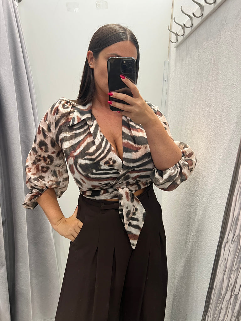 MSS💥HaveOne•Camicia crop stampa animalier fiocco