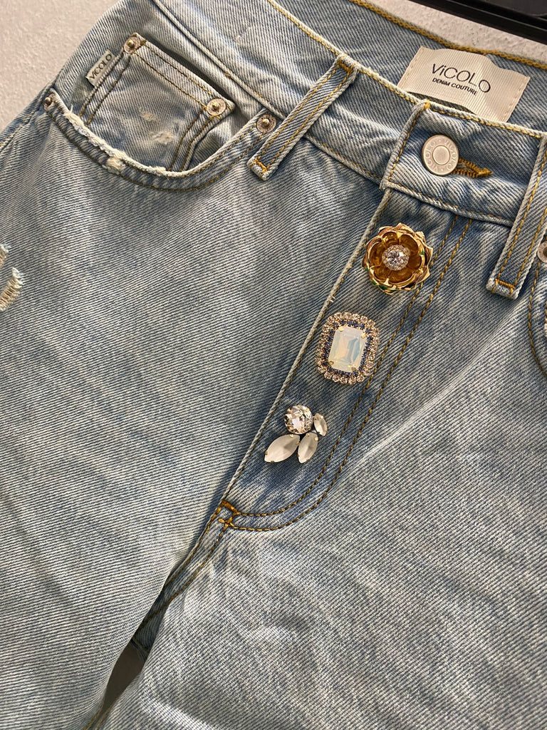 ViCOLO•Jeans Zoe bottoni gioiello lavaggio chiaro