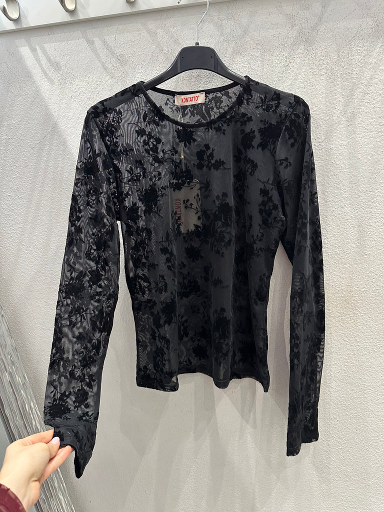 KONTATTO•Maglia tulle velluto Nero