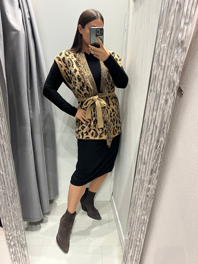 HaveOne•Cardigan smanicato maculato strass