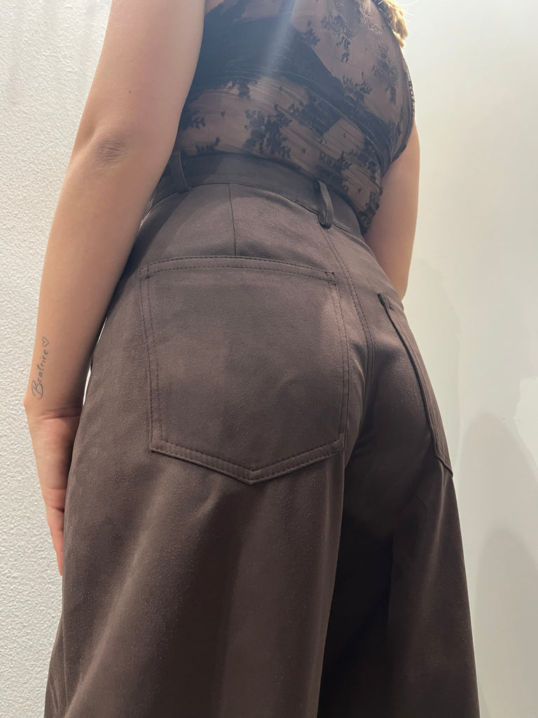 LUMINA•Pantalone scamosciato moro