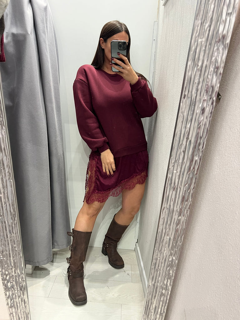 LUMINA•Abitino felpa e finale raso pizzo•Più colori