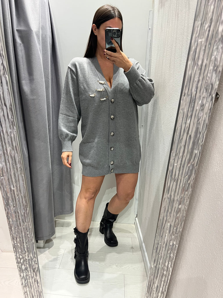 BLK30 ViCOLO•Cardigan abitino ad ovetto con spille perle Grigio