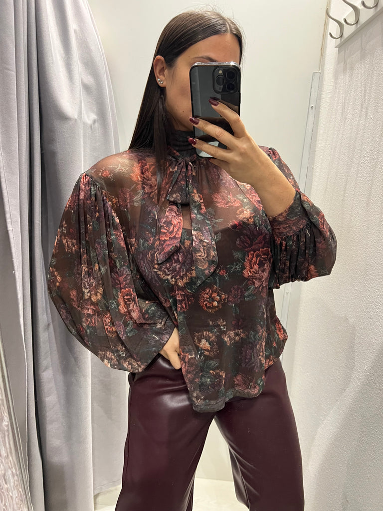 LUMINA•Camicia ampia stampa floreale base moro