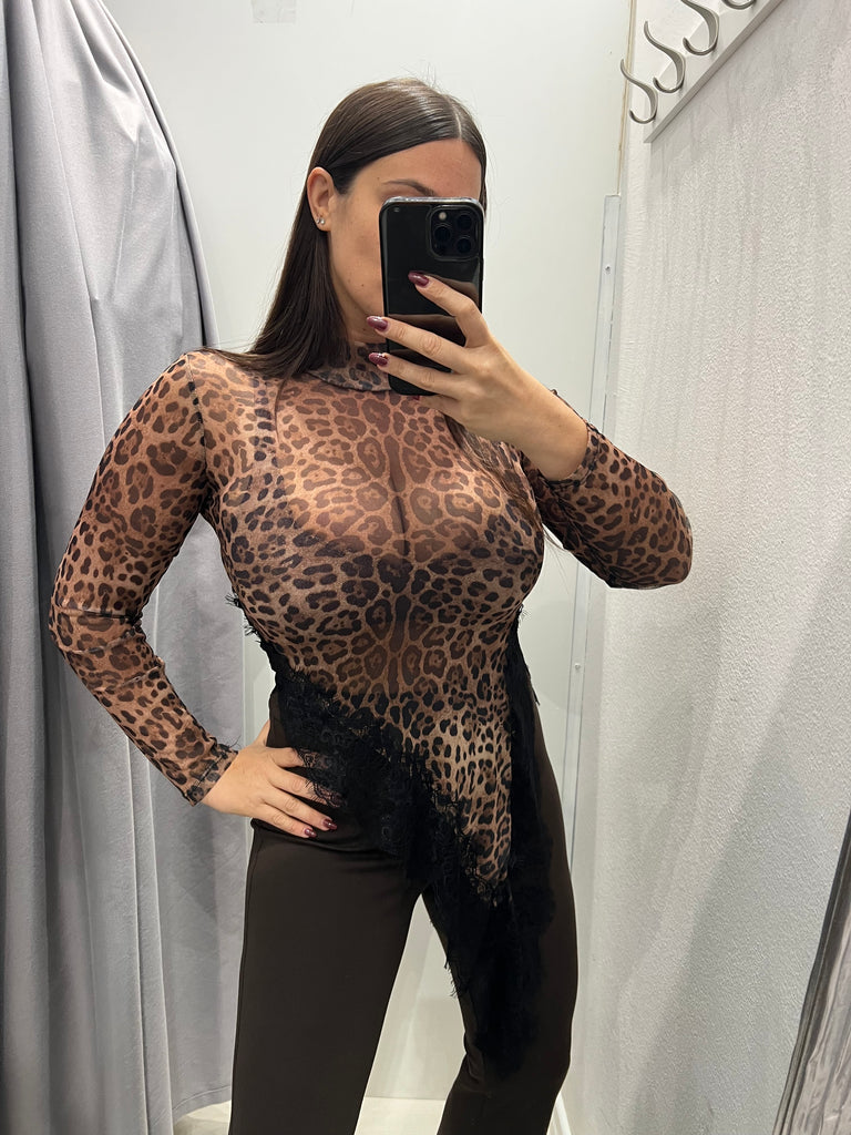 LUMINA•Maglia maculata asimmetrica pizzo