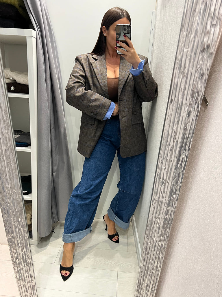 LUMINA• Giacca over riga blu polsini camicia