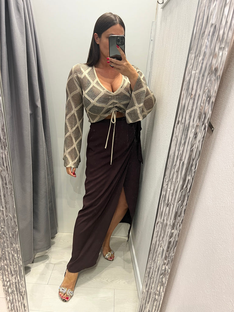 🚨HaveOne•Maglia crop traforata nero/oro lurex