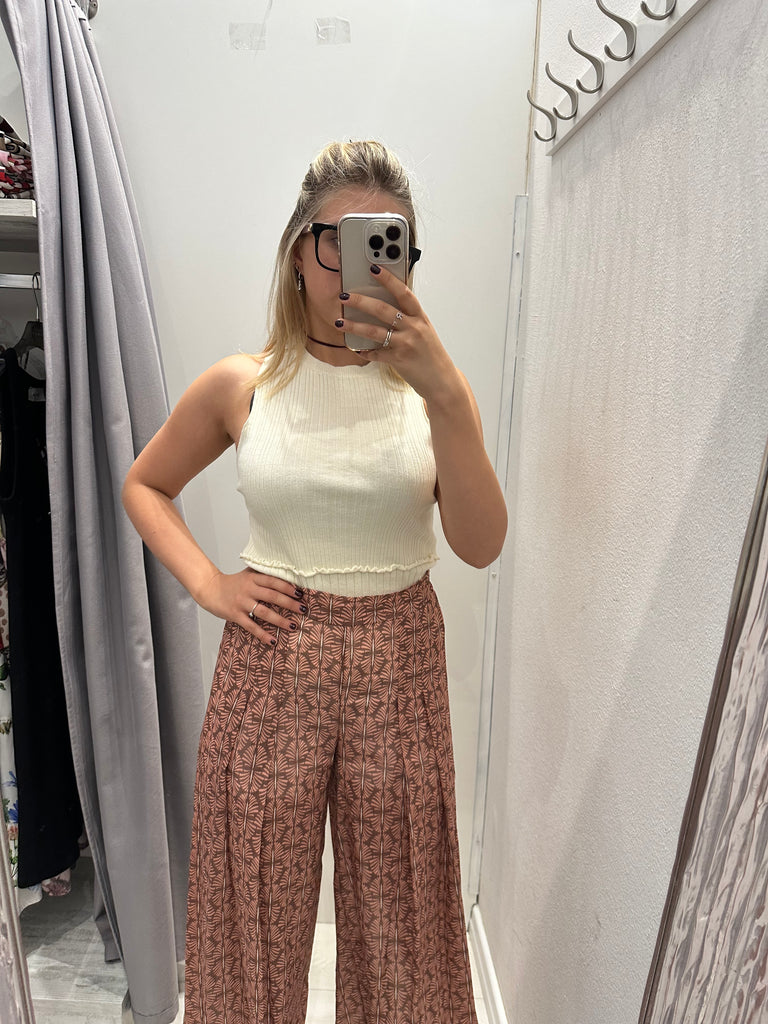 MSS💥HaveOne•Pantalone stampa ventagli moka/blush