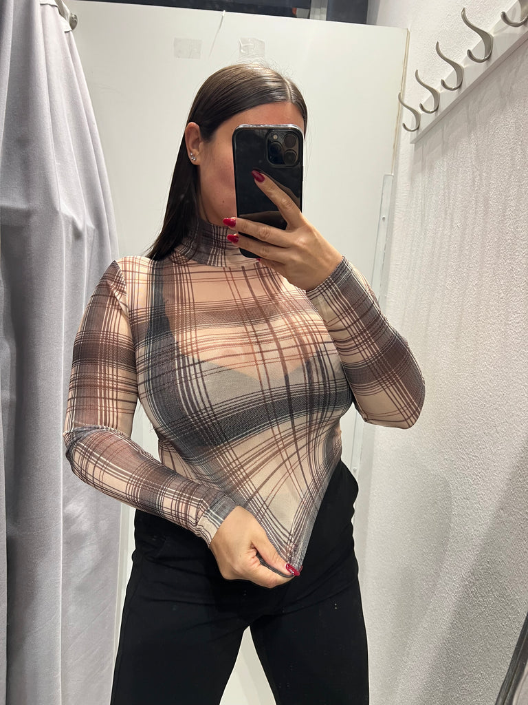 LUMINA•Maglia lupetto check crema/moro/nero
