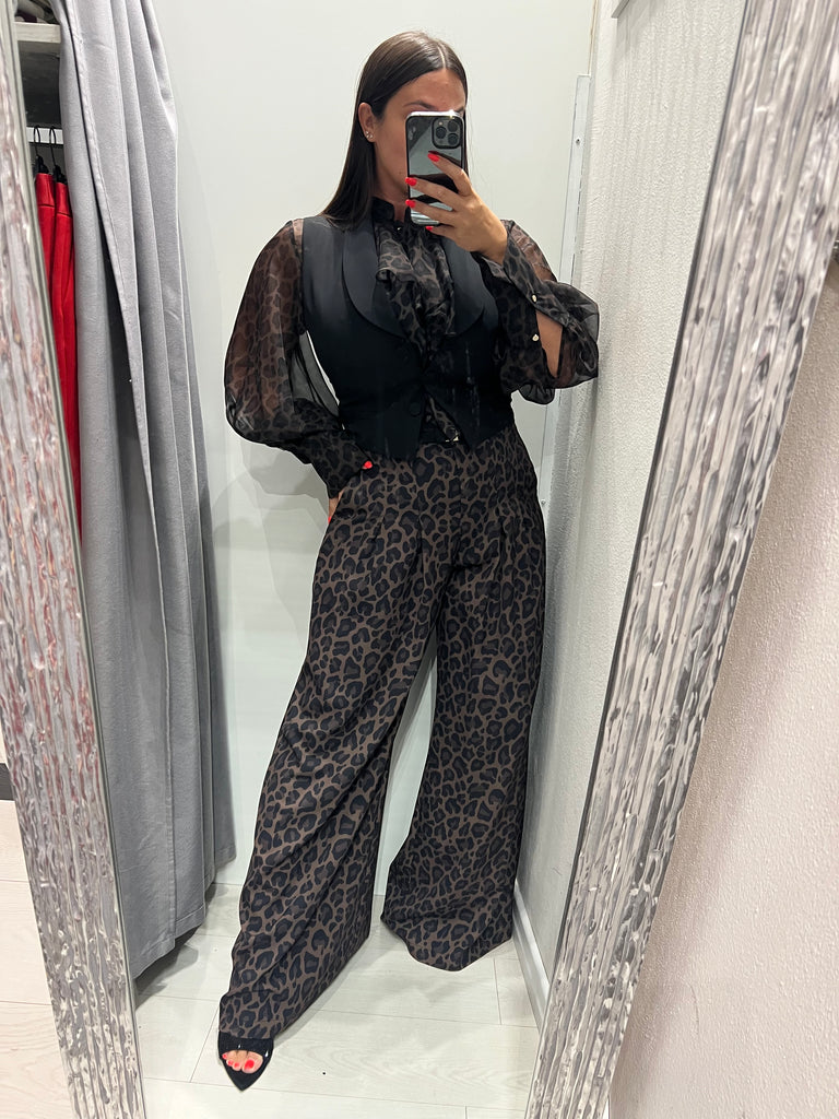 IMPERIAL•Pantalone best palazzo maculato con cinturino nero