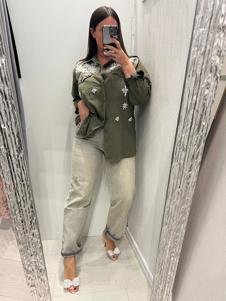 ViCOLO•Jeans Zoe bottoni gioiello lavaggio sabbiato
