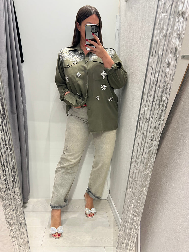 ViCOLO•Jeans Zoe bottoni gioiello lavaggio sabbiato