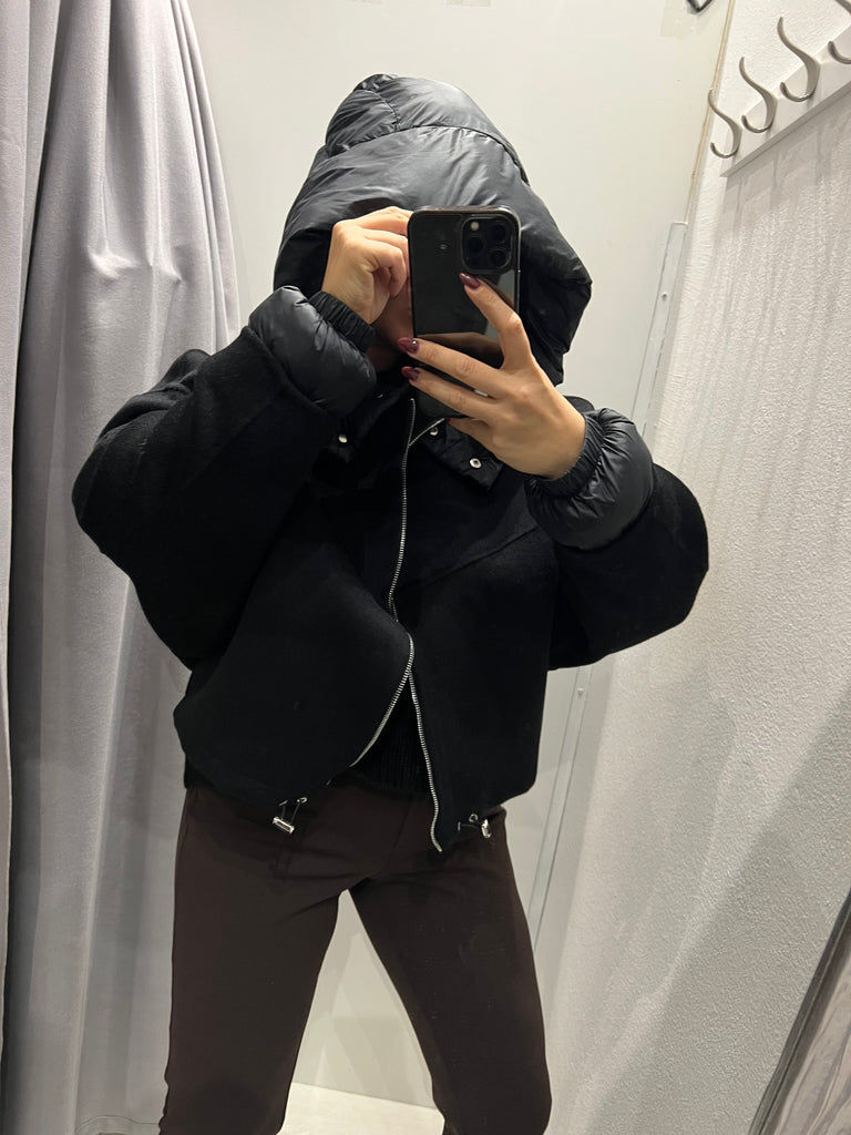 HaveOne•Cappotto bomber nero inserti piumino