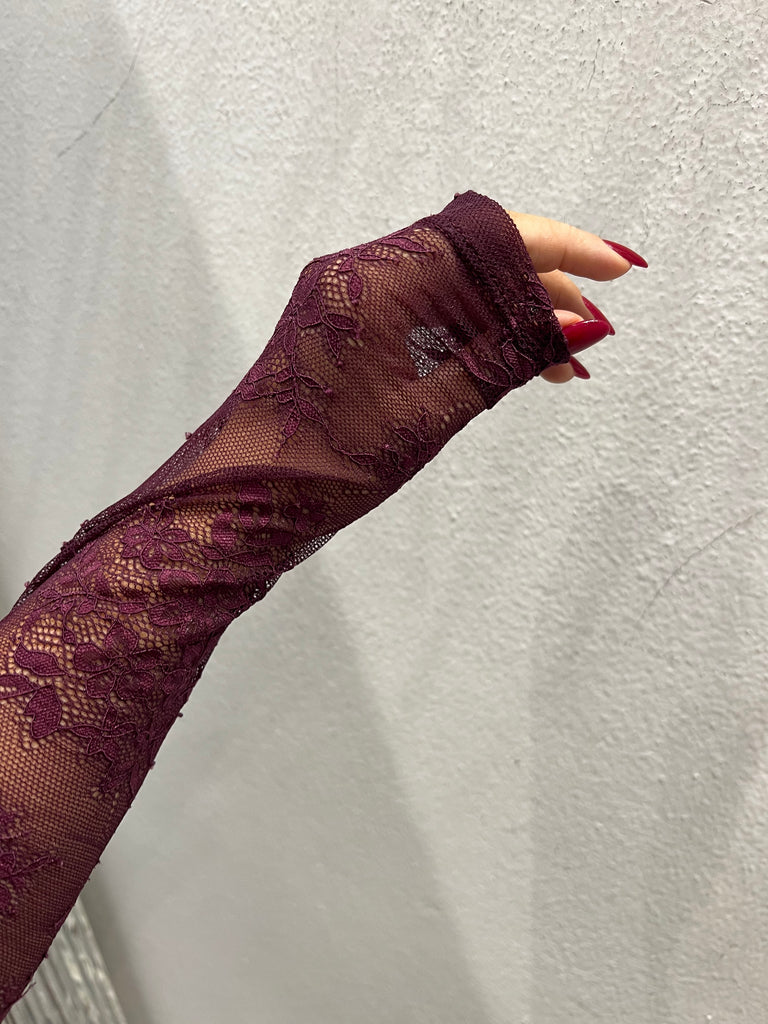 KONTATTO•Maglia amarone bordeaux in pizzo elasticizzato