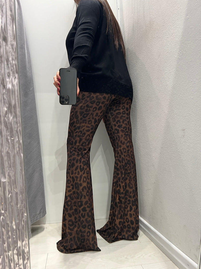 ViCOLO•Pantalone flare elasticizzato maculato
