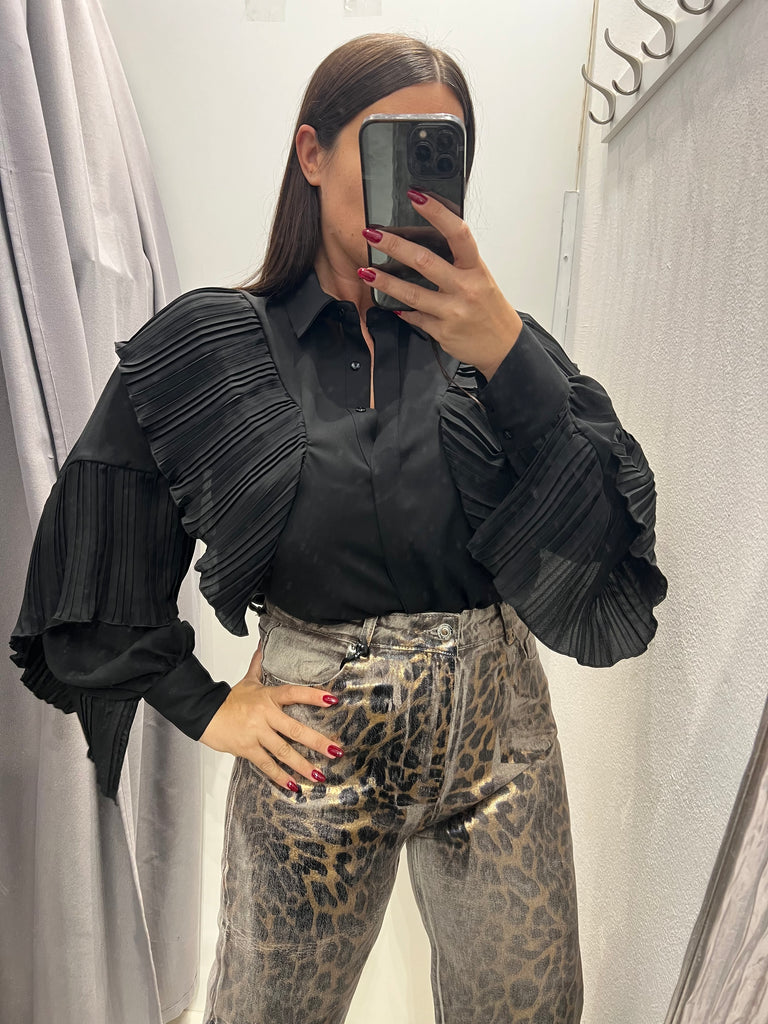 Souvenir•Camicia volant plissè nera