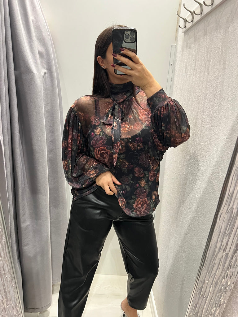 LUMINA•Camicia ampia stampa floreale base nero