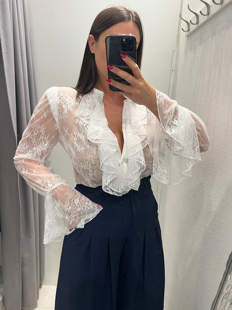 IMPERIAL•Camicia bianca pizzo rouches