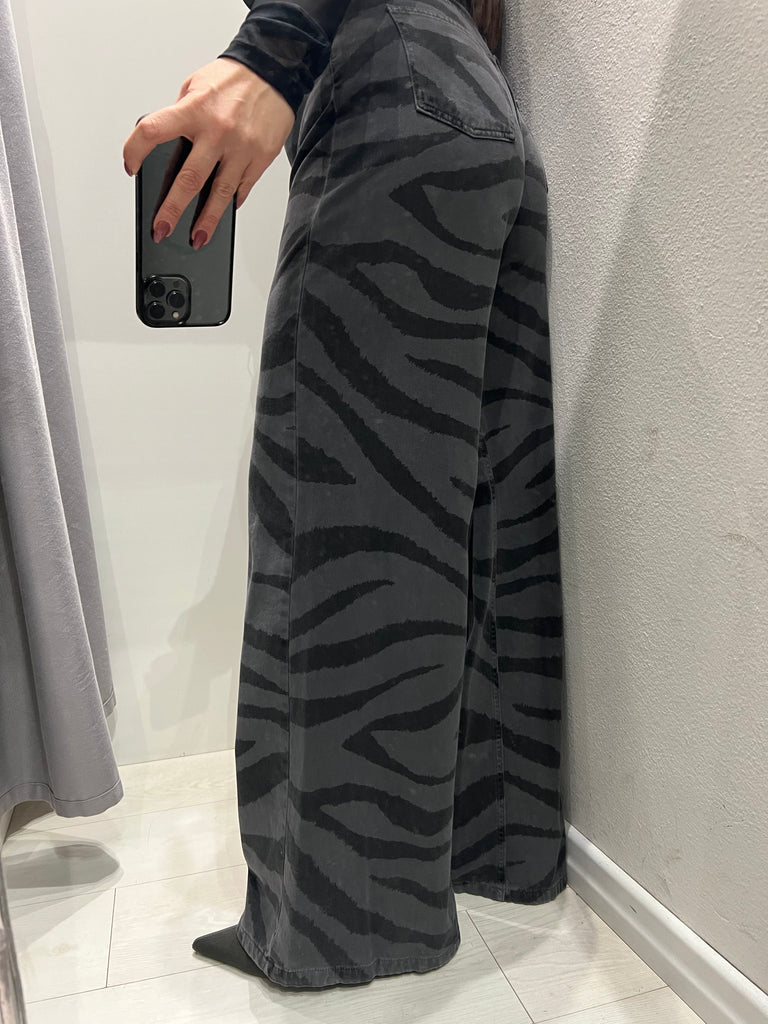 HaveOne•Jeans palazzo zebrato grigio nero