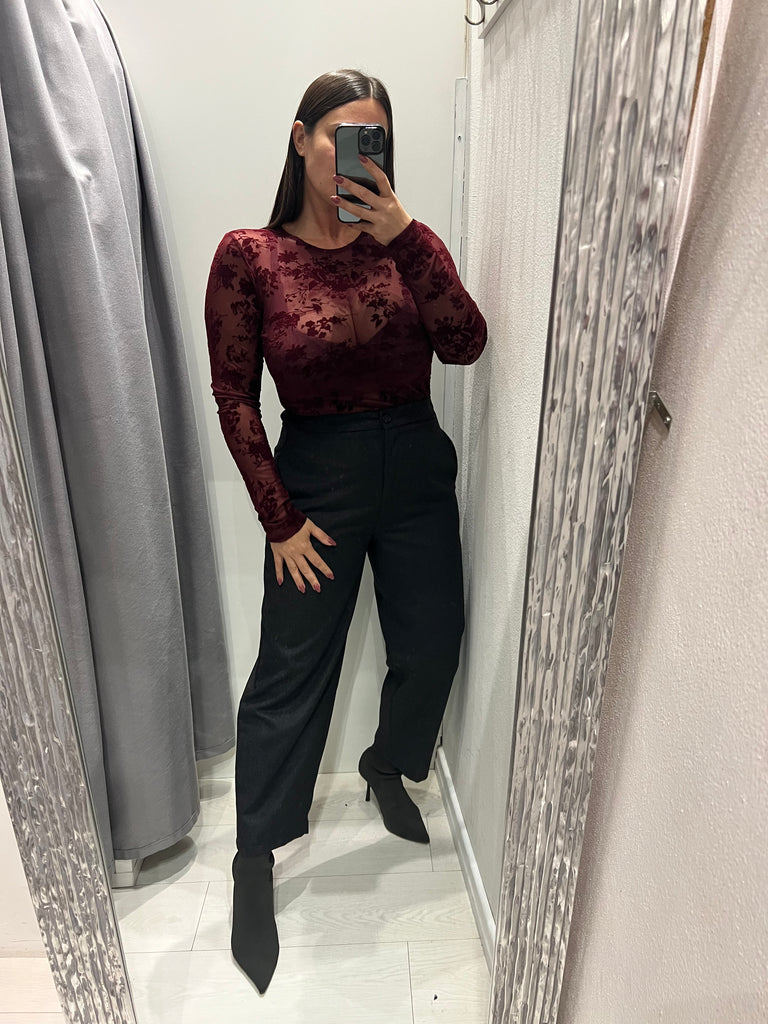 KONTATTO•Maglia tulle velluto Bordeaux