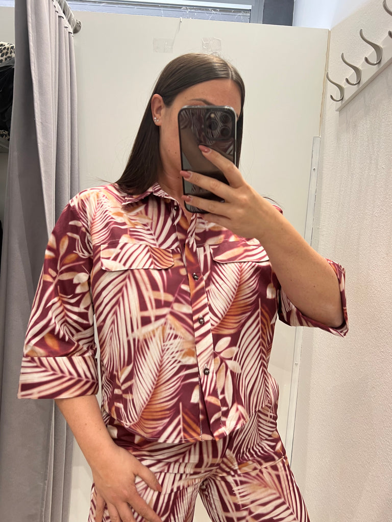 MSS💥ViCOLO•Camicia scatoletta stampa foglie bordeaux